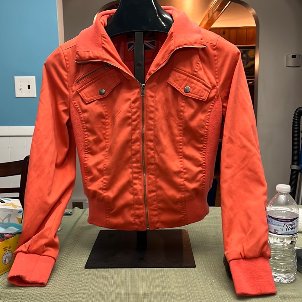 Used MISS LONDON. Salmon lightweight jacket with silky lining, real pockets, XL